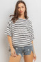 Ces Femme Side Slit Striped Round Neck Half Sleeve T-Shirt