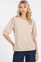 Mittoshop Fan Shell Texture Short Puff Sleeve Knit Top