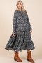 Mittoshop Printed Tie Neck Flounce Sleeve Midi Dress