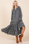 Mittoshop Printed Tie Neck Flounce Sleeve Midi Dress