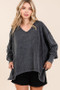Mittoshop Mineral Wash V-Neck Long Sleeve Oversized Top