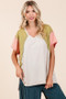 Mittoshop Color Block V-Neck Short Sleeve T-Shirt