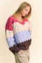 Davi & Dani Wavy Texture Color Block V-Neck Sweater