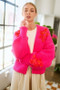 Davi & Dani Floral Applique Open Front Drop Shoulder Cardigan