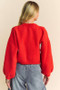 Davi & Dani Flower Contrast Round Neck Long Sleeve Cardigan