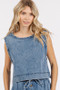 Mittoshop Washed Denim Distressed Detail Crop Tank