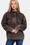 Zenana Acid Washed Half Snap Fleece Sweatshirt