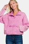 Zenana Acid Wash Fleece Half Snap Sweatshirt with Pocket