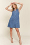 ADORA Notched Sleeveless Denim Dress with Pockets