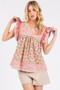 Mittoshop Floral Notched Ruffled Cap Sleeve Blouse