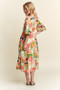 ADORA Floral V-Neck Puff Sleeve Midi Dress