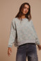 BiBi Mineral Washed Checkered Round Neck Denim Top