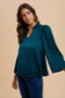 Annie Wear Satin Notched Three-Quarter Sleeve Blouse