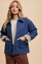 Annie Wear Quilted Printed Lining Snap Down Denim Jacket