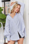 ADORA High-Low Striped Button Down Smocked Lantern Sleeve Shirt