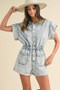 Annie Wear Elastic Waistband Short Sleeve Denim Romper