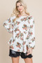 Super Lady Full Size Babydoll Floral Boat Neck Long Sleeve Blouse