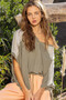 POL Oversize V-Neck Crochet Lace Contrast Studded Top