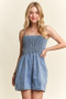 ADORA Smocked Spaghetti Strap Denim Romper