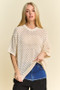 Davi & Dani Side Slit Openwork Round Neck Half Sleeve Knit Cover Up