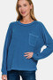 Zenana Full Size Contrast Stitching Brushed Ribbed Hacci Knit Top Plus Size