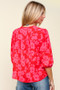 Haptics Full Size Ribbon Bow Floral Balloon Sleeve Blouse