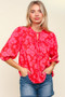 Haptics Full Size Ribbon Bow Floral Balloon Sleeve Blouse