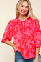 Haptics Full Size Ribbon Bow Floral Balloon Sleeve Blouse