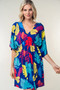 White Birch Full Size Printed V-Neck Mini Dress