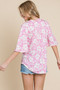 BOMBOM Floral Decorative Button V-Neck Top