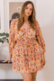 ODDI Full Size Printed Ruff Sleeve Romper with Pockets