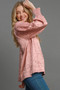 Umgee Wrinkled Round Neck Lantern Sleeve Blouse