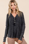 Mittoshop Washed V-Neck Long Sleeve Blouse