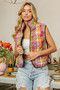 BiBi Quilted Washed Plaid Snap Down Vest
