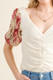 And The Why Full Size Floral Print Textured Sleeve Knit Top