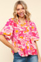 Haptics Full Size Frill Floral Puff Sleeve Blouse