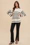 Annie Wear Side Slit Striped Round Neck Sweater