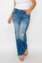 bytos Full Size Raw Hem Distressed Mid Rise Straight Jeans