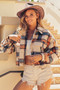 BiBi Brushed Plaid Crop Jacket with Pockets