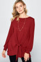 Super Lady Full Size Round Neck Knot Front Hacci Blouse