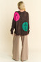 Davi & Dani Contrast Smile Round Neck Oversize Sweater