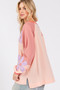 SAGE + FIG Full Size Daisy Applique Patch Color Block Long Sleeve Top
