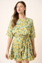 Mittoshop Floral Tie Waist Half Sleeve Mini Dress