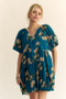 Davi & Dani Floral Print Short Bell Sleeve Pleated Mini Dress