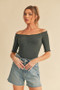 Aemi + Co Ruched Frill Off-Shoulder Half Sleeve Knit Top