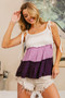 BiBi Color Block Tied Ribbon Shoulder Top