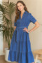 ADORA Tiered Button Down Tie Waist Short Sleeve Denim Dress