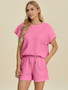 Double Take Full Size Texture T-Shirt and Shorts Set