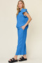 Double Take Texture Ruffle Short Sleeve Top and Drawstring Wide Leg Pants Set