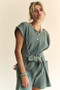 Davi & Dani Acid-Washed Waffle Knit Cuffed Sleeves Romper